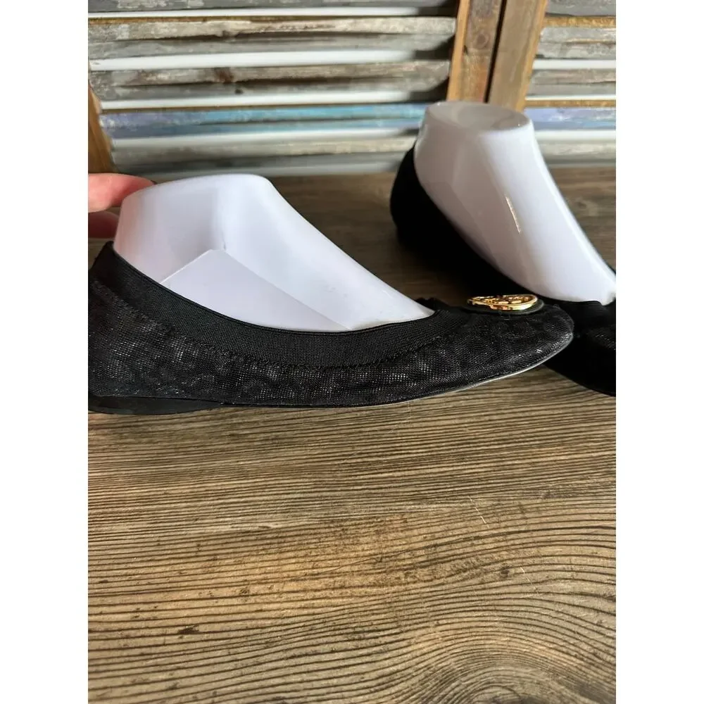 Tory Burch Caroline Ballet Flats 7.5 M Black Gray Animal Print